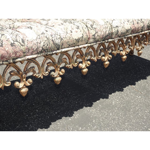 1960s Vintage French Hollywood Regency Bed Side Floral Bench W Cast Iron Skirt For Sale In Los Angeles - Image 6 of 11