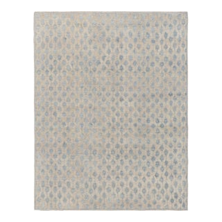 Rug & Kilim’s Modern Block Print Rug in White with Blue Floral Patterns - 5x7 For Sale
