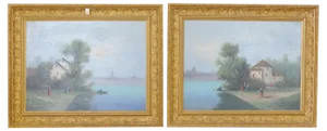 Landscapes, France, Late 1800s, Oil on Canvas, Framed, Set of 2
