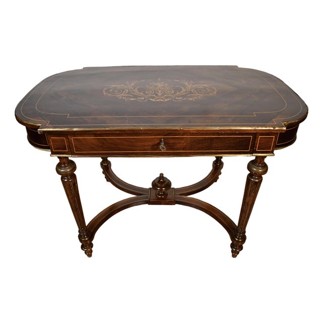 19th French Louis XV Rosewood Inlaid Center Table With Ormolu Mounts Desk For Sale