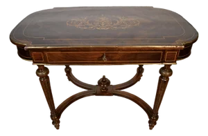 19th French Louis XV Rosewood Inlaid Center Table With Ormolu Mounts Desk