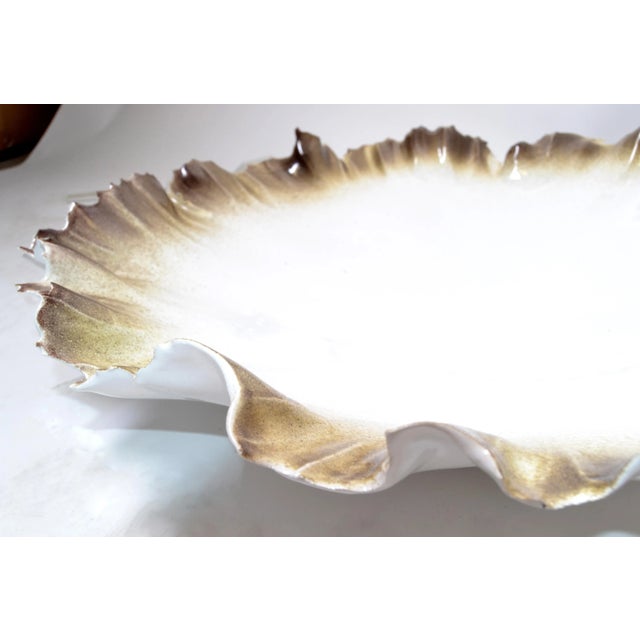 Phoenix Pottery Signed Glazed Ceramic Seashell Bowl Centerpiece in White & Sand Color For Sale - Image 4 of 12