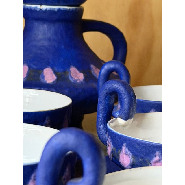 Blue Sculptural Ceramic Coffee Set by HOY, 1980s, Set of 12 For Sale - Image 8 of 18