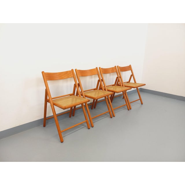 Mid-Century Modern Vintage Folding Chairs in Beech Wood and Caning from Habitat, 1980s, Set of 4 For Sale - Image 3 of 18