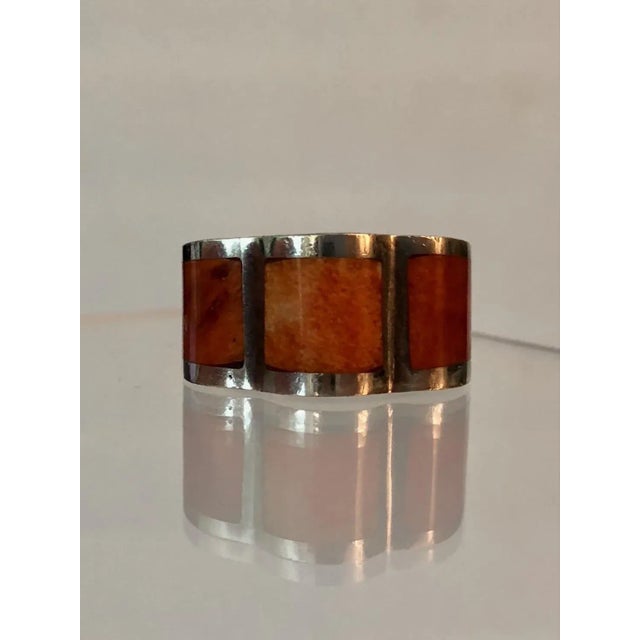 Peruvian Modernist Inlay Carnelian Agate and Sterling Ring Size 7 For Sale - Image 6 of 11
