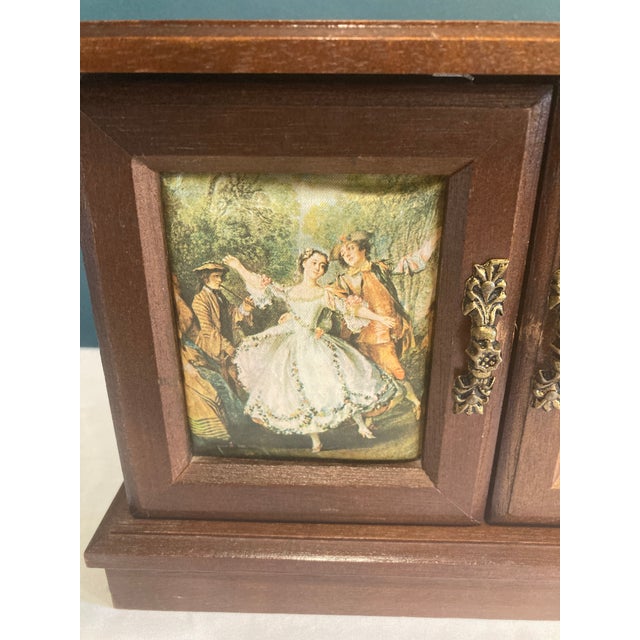 Vintage Wooden Jewelry Music Box With Romantic Scene Panels For Sale In Oklahoma City - Image 6 of 9