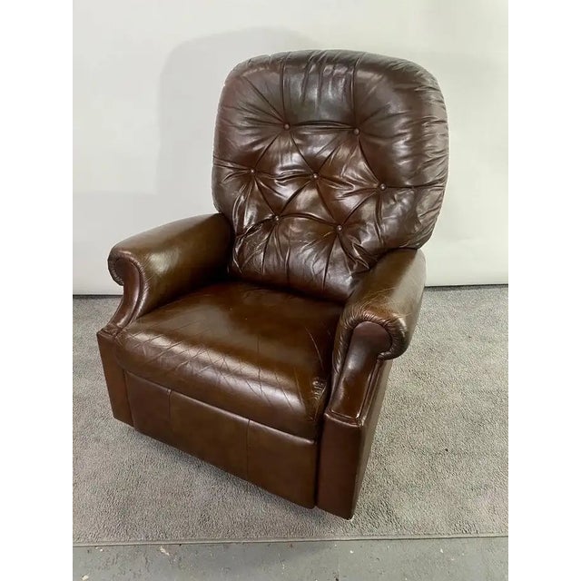 Brown EEnglish Chesterfield Style Brown Leather Tufted Reclining & Rocking Club Chair For Sale - Image 8 of 12