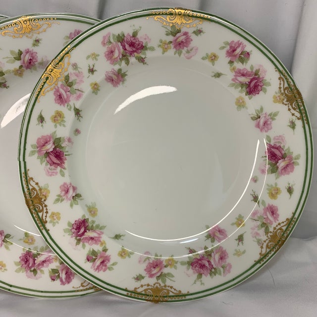 Limoges, France Early 20th Century Theadore Haviland Limoges France Pink Roses With Th Gold Swag and Green Rim - Set of 6 For Sale - Image 4 of 9