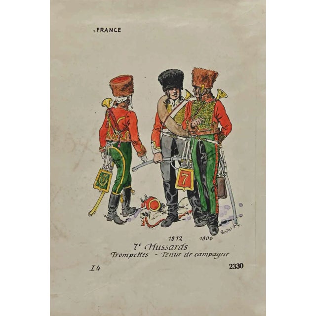 Herbert Knotel, 7e Hussards, Drawing, 1940s For Sale