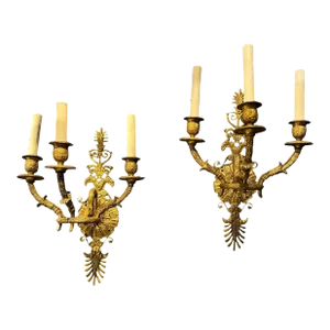 1920 Empire Bronze Swam Sconces 3 Lights - a Pair