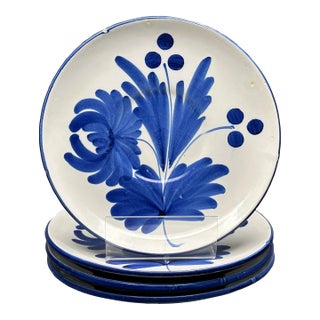 Antique French Pv Peasant Village Blue Floral Tea Saucers, Circa 1920’s - Set of 4 For Sale