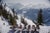 Lounging in Gstaad 1961 Holidaymakers in sun loungers on the slopes at at Gstaad, Switzerland, March 1961. (Photo by Slim...