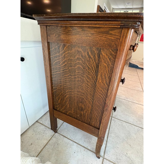 Brown Grandmillennial Antique Tiger Oak Wood Dresser & Removable Mirror For Sale - Image 8 of 17