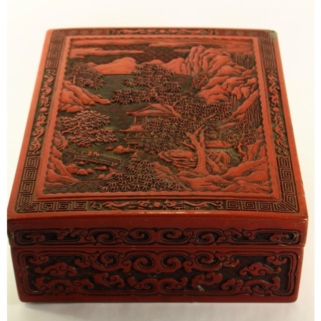 An exceptional extra large red cinnabar box Authentic, very unique and rare to find in this size and state of preservation...