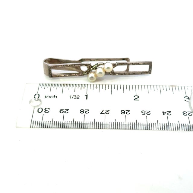 Japanese 1990s Mikimoto Akoya Pearl Mens Tie Clip 5 mm Sterling Silver Estate For Sale - Image 3 of 5