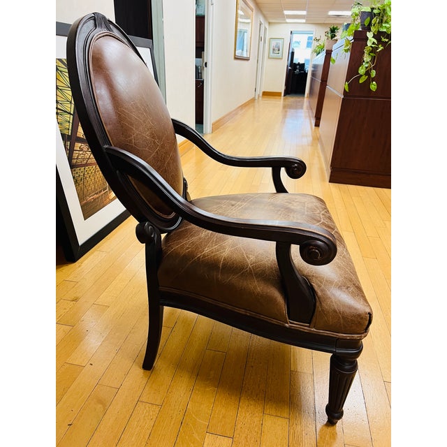 Traditional Bernhardt Oval Back Regency Style Nail Head Accent Armchair For Sale - Image 3 of 11