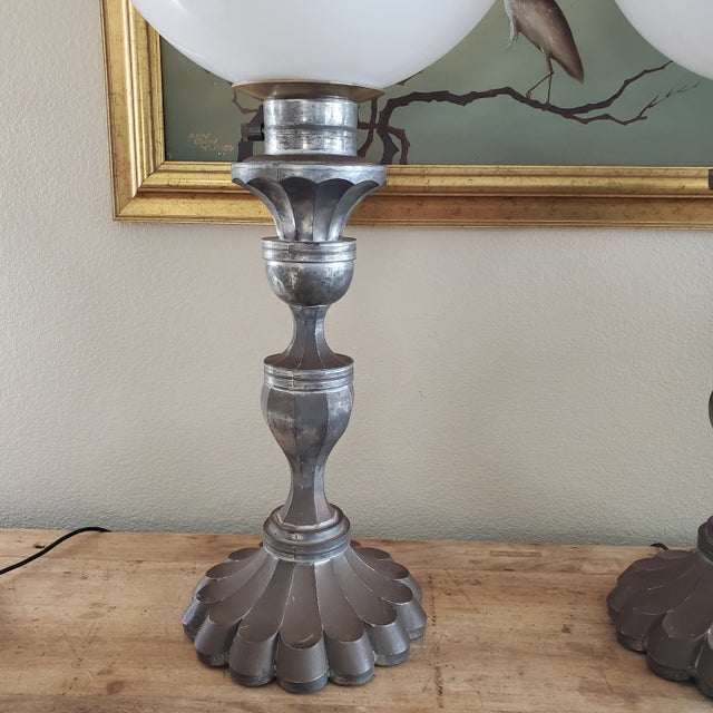 Pair of Antique 1900s Mexican Tin Candlestick Globe Table Lamps Chairish