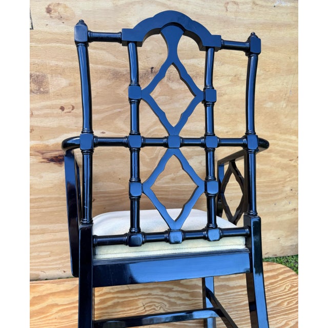 Late 20th Century Black Lacquer Chinese Chippendale Pagoda Arm Chair For Sale - Image 5 of 10