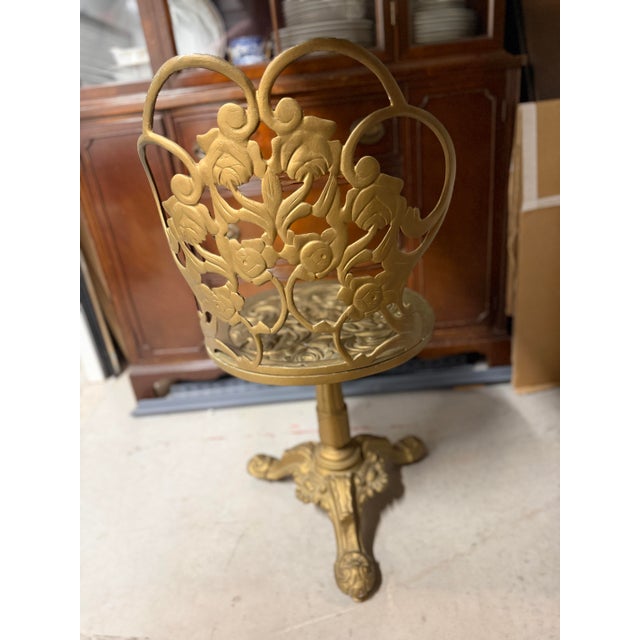 Brass Early 20th Century Attributed to Kessler Cast Iron Ornate Boudoir Vanity Pivoting Chairs For Sale - Image 8 of 11