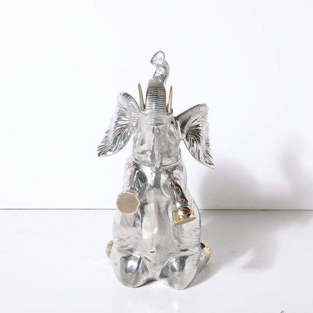 1980s Mid-Century Aluminum & Brass Sculptural Elephant Wine Cooler Signed Arthur Court For Sale - Image 5 of 13