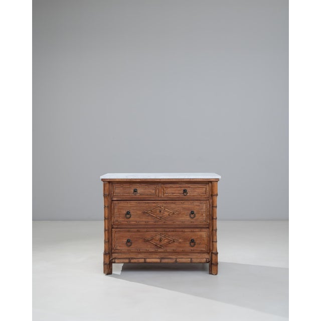 1900s French Faux Bamboo Chest of Drawers With Marble Top For Sale - Image 16 of 18