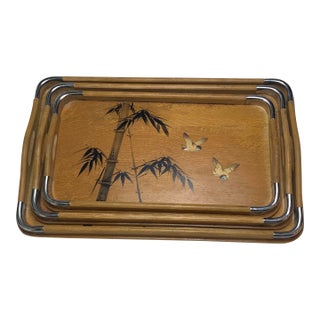 1940s Asian Inspired Bamboo Nested Trays For Sale