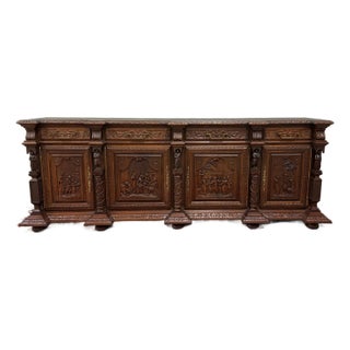Antique French Breton Large Carved Sideboard Server Entry Buffet Oak c.1900-20s For Sale