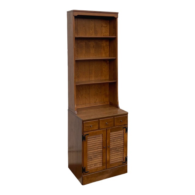 1980s Ethan Allen Heirloom Nutmeg Maple Custom Room Plan 24" Shutter Door Unit With Bookcase Top