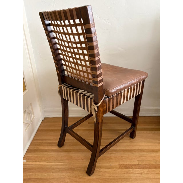 Vintage Woven Leather and Wood Counter Stool For Sale - Image 12 of 16