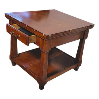 1990s Farmhouse Rustic Wood End Table With a Dome Studded Apron For Sale