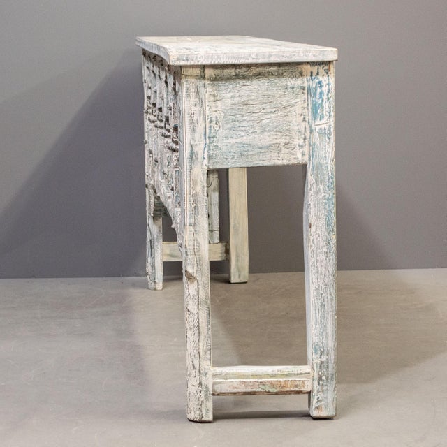 White Carved & Painted Console Table Made From an Antique Rajasthani Door For Sale - Image 8 of 12
