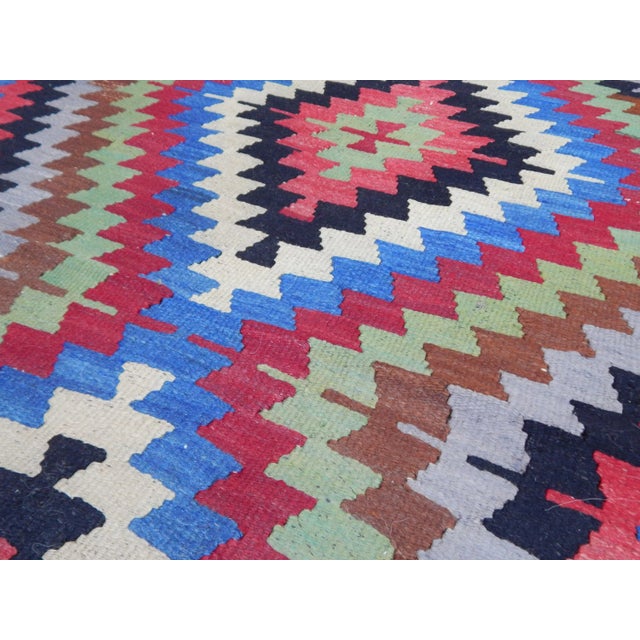 1960s Turkish Blue Wool Diamond Kilim Rug 2'11" X 4'2" For Sale - Image 10 of 11