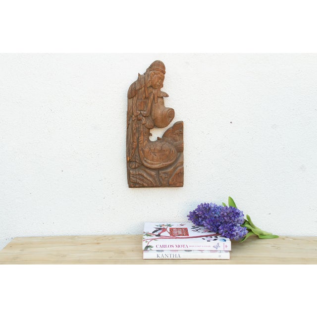 19th Century Rustic Handcarved Wood Temple Relief Panel For Sale - Image 5 of 5