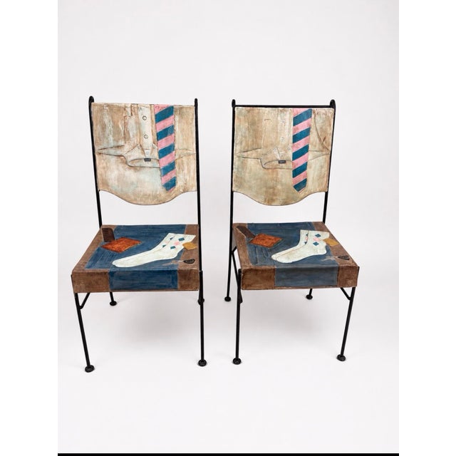 Pair of Vintage Trompe L’oeil Hand-Painted Iron and Fiberglass Chairs, Style of John Vesey For Sale - Image 11 of 11