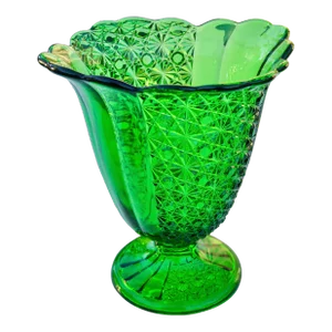 Vintage Hand-Cut Textured Green Vase