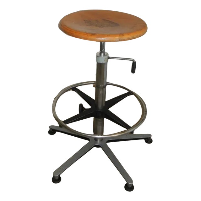 Vintage Italian Aluminum, Beech, and Steel Stool, 1970s For Sale