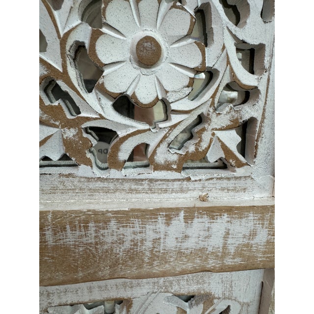 Bohemian Rustic Carved Mango Wood Wall Panel Mirror For Sale - Image 9 of 12