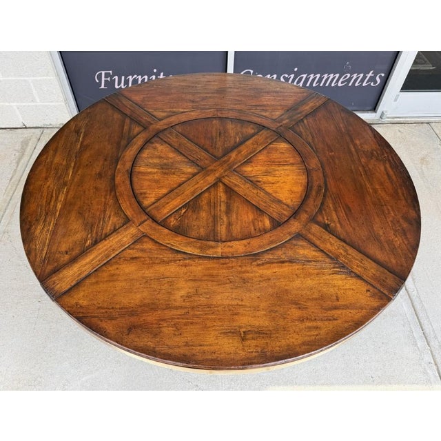 Wood Jonathan Charles 60″ Round Dining Table With Inset Lazy Susan For Sale - Image 7 of 11