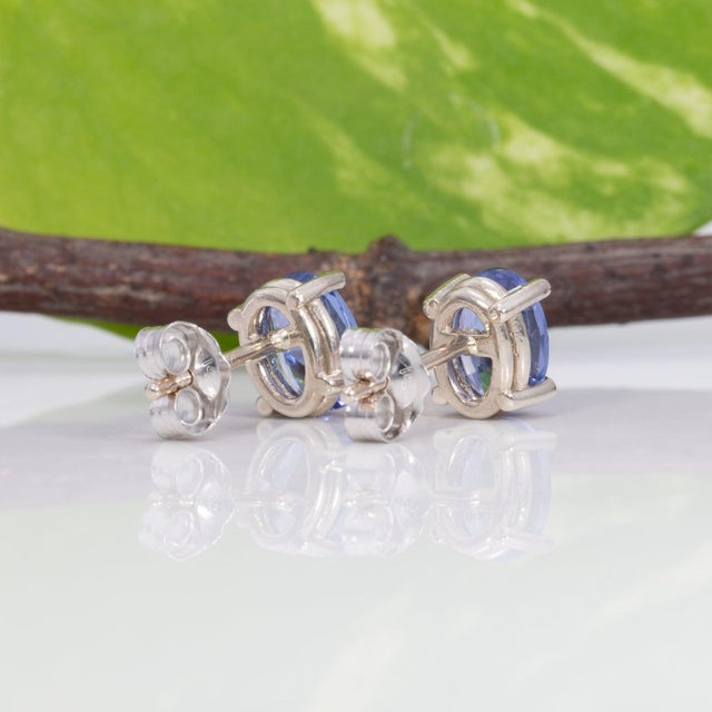 Blue Natural Tanzanite Stud Earrings, Aaa Oval 7x5mm, Solid 14k Gold Studs, Pair For Sale - Image 8 of 8