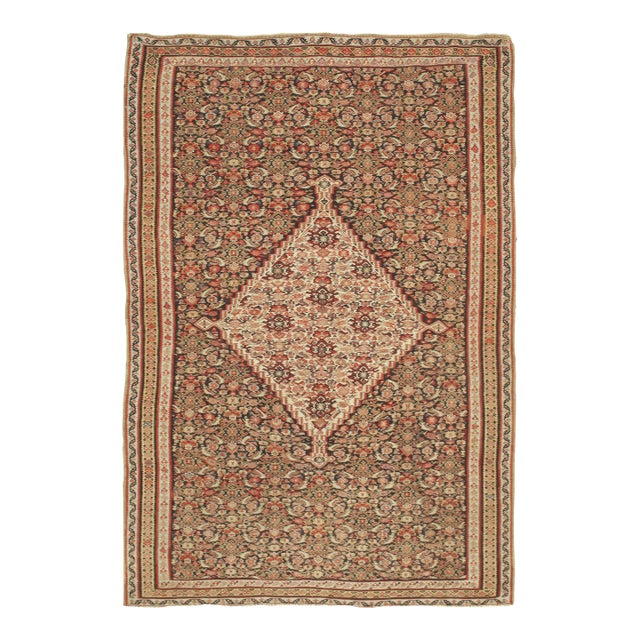 Antique Persian Senneh Flatweave Rug With Herati Design, 4'3" × 6'4" For Sale
