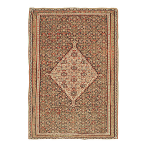 Antique Persian Senneh Flatweave Rug With Herati Design, 4'3" × 6'4"
