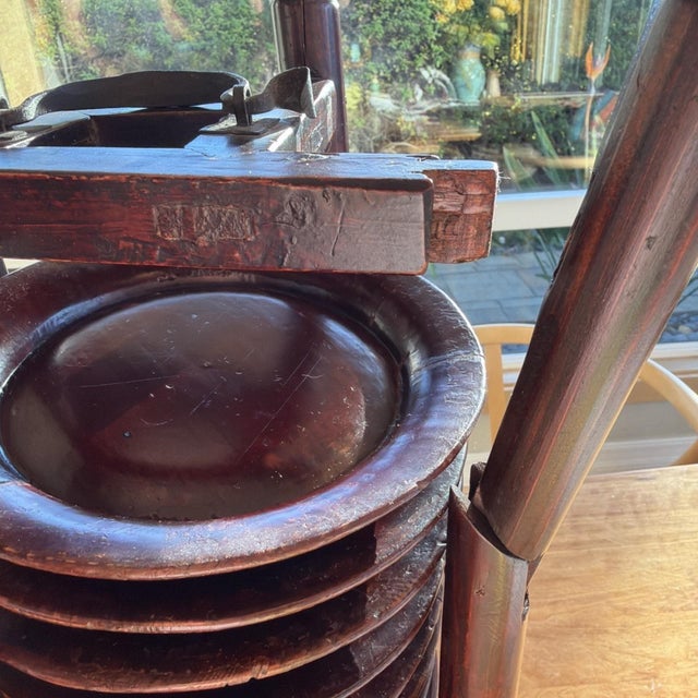 Brown Vintage Chinese Wooden Plate Rack w/ 12 Lacquered Plates Hand Marked Export For Sale - Image 8 of 8