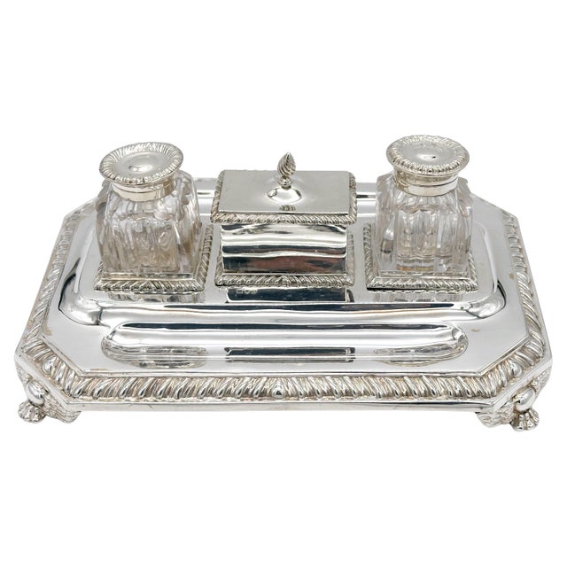 Antique Mappin & Webb Sterling Silver Double Inkwell—Georgian Style, London 1892 This rare antique Mappin & Webb sterling...