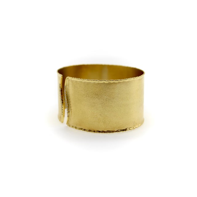 Marika Desert Gold 14k Gold Cuff Bracelet With Diamond Wave For Sale In Los Angeles - Image 6 of 12