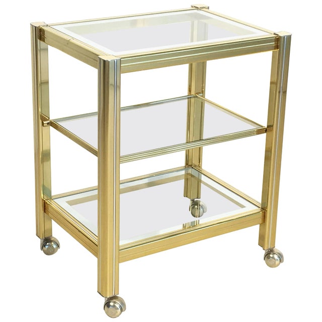 Italian Drinks Cart Trolley or Bar Cart of Brass and Glass For Sale - Image 11 of 11