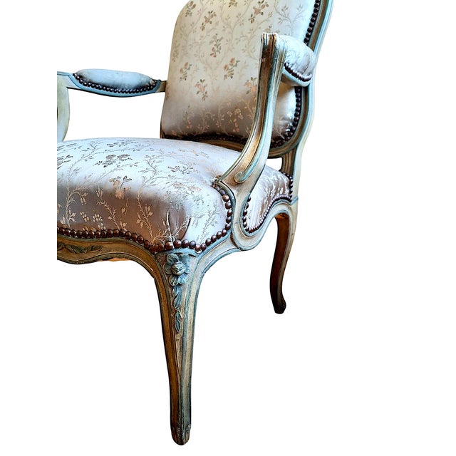 Pair of 19th-Century Louis XV-style Painted Armchairs For Sale - Image 10 of 18
