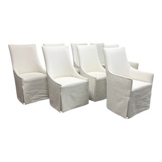 Restoration Hardware Ella Skirted Fabric Dining Side Chairs + Casters, Set of Eight For Sale