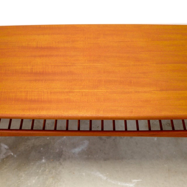 Danish Teak “Surfboard” Coffee Table With Lower Magazine Shelf For Sale In Boston - Image 6 of 9