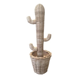 Vintage Hand-Woven Wicker / Rattan Potted Cactus Sculpture, Circa 1970 in the Manner of Mario Lopez Torres For Sale