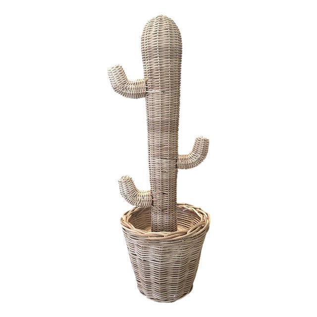 Vintage Hand-Woven Wicker / Rattan Potted Cactus Sculpture, Circa 1970 in the Manner of Mario Lopez Torres For Sale